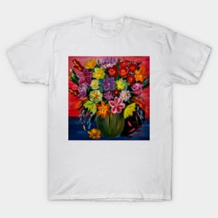 A beautiful bouquet of mixed flowers in a silver vase T-Shirt